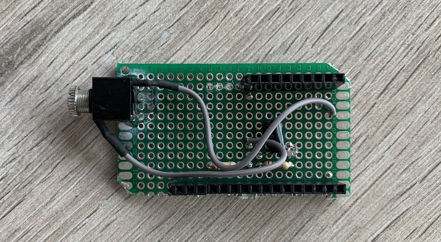 Female pin headers soldered onto the protoboard