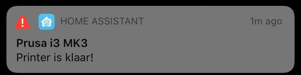 Home Assistant notification when 3D printer has finished