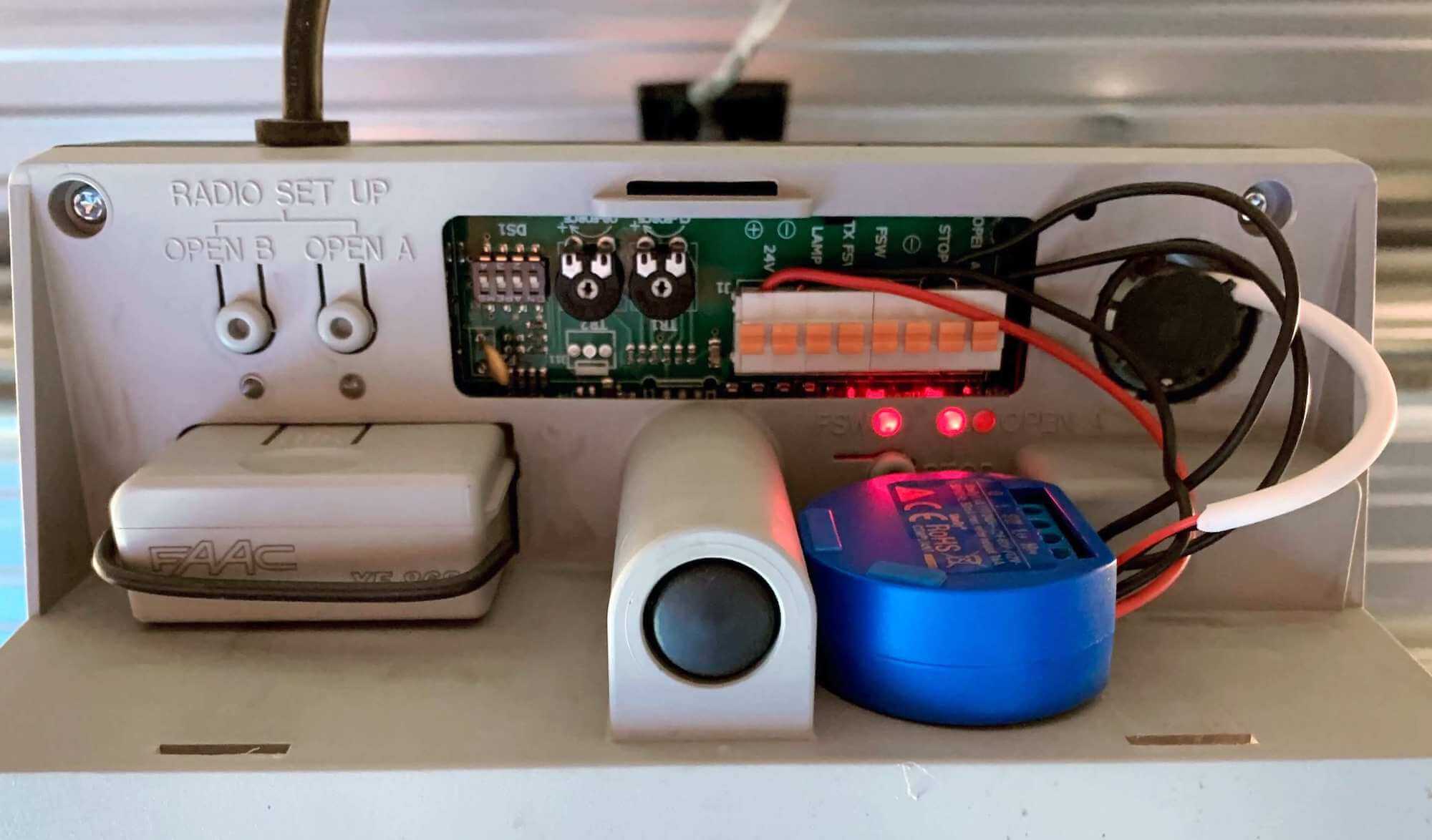 Shelly connected to the logic board of the garage door opener