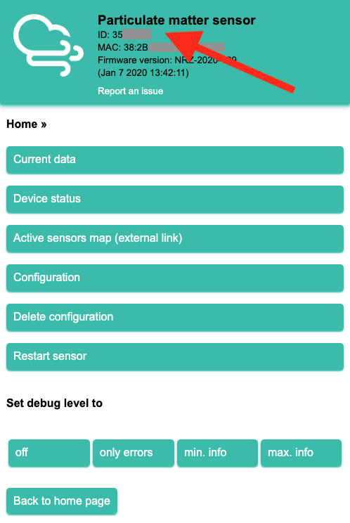 Luftdaten web interface