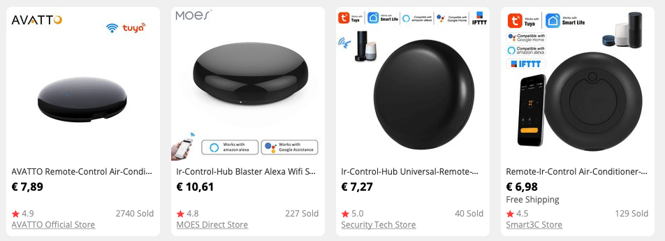 Various Tuya-based IR hubs on AliExpress