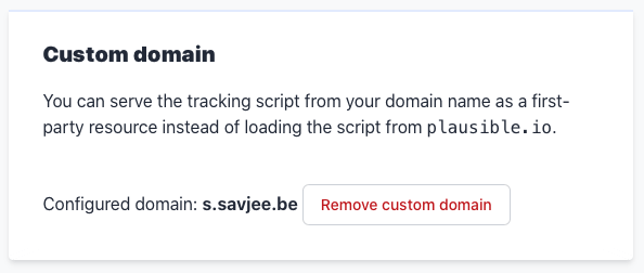 Custom domain configured in Plausible Analytics