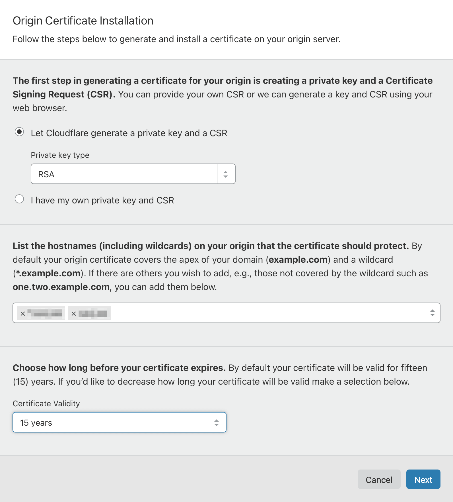 Cloudflare: origin private key and certificate