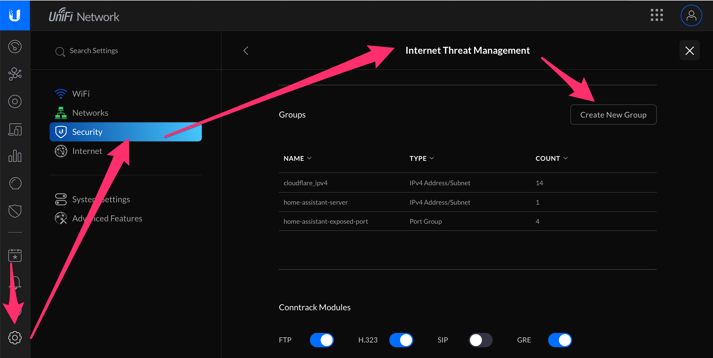 Unifi: How to create a new IP/port group