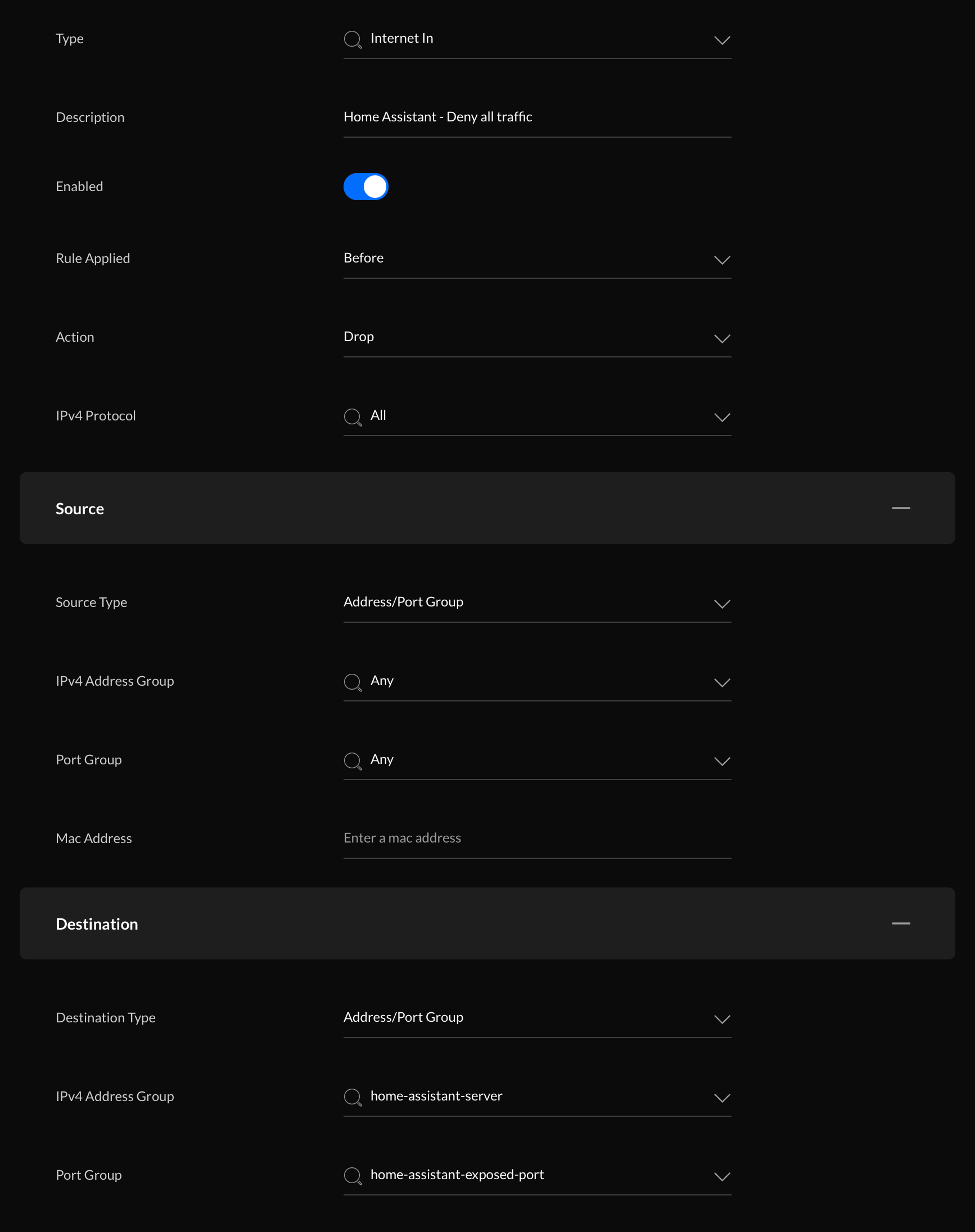 Unifi firewall rule to block all other traffic