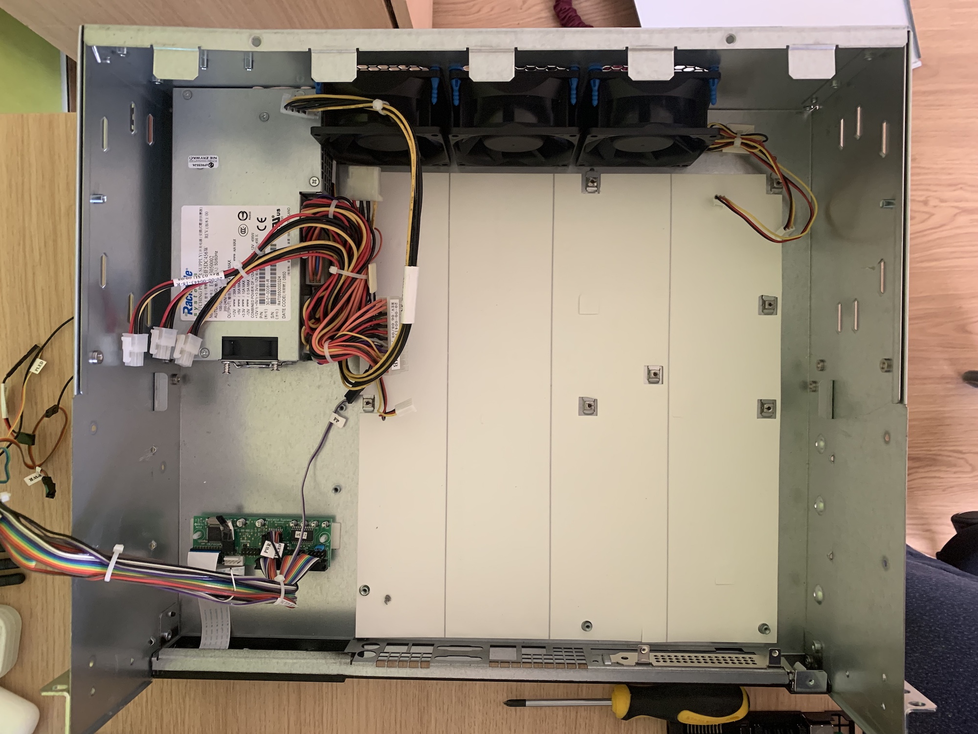 Server case gutted, most components removed.