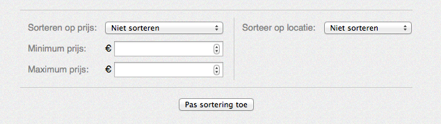 The sorting options of Zoekertjesland